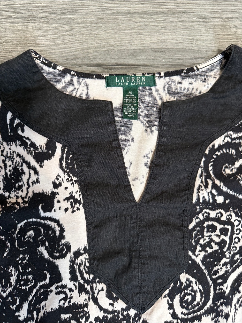 Lauren Ralph Lauren Black and White Paisley Split-Neck Tunic